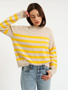 Carlylee Everyday Sweater in yellow and cream with a classic crew neckline and cozy knit design