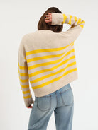 Carlylee Everyday Sweater in yellow and cream with a classic crew neckline and cozy knit design