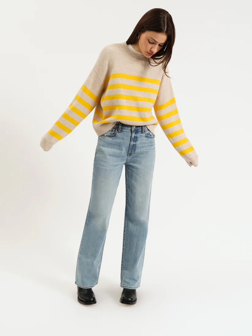 Carlylee Everyday Sweater in yellow and cream with a classic crew neckline and cozy knit design