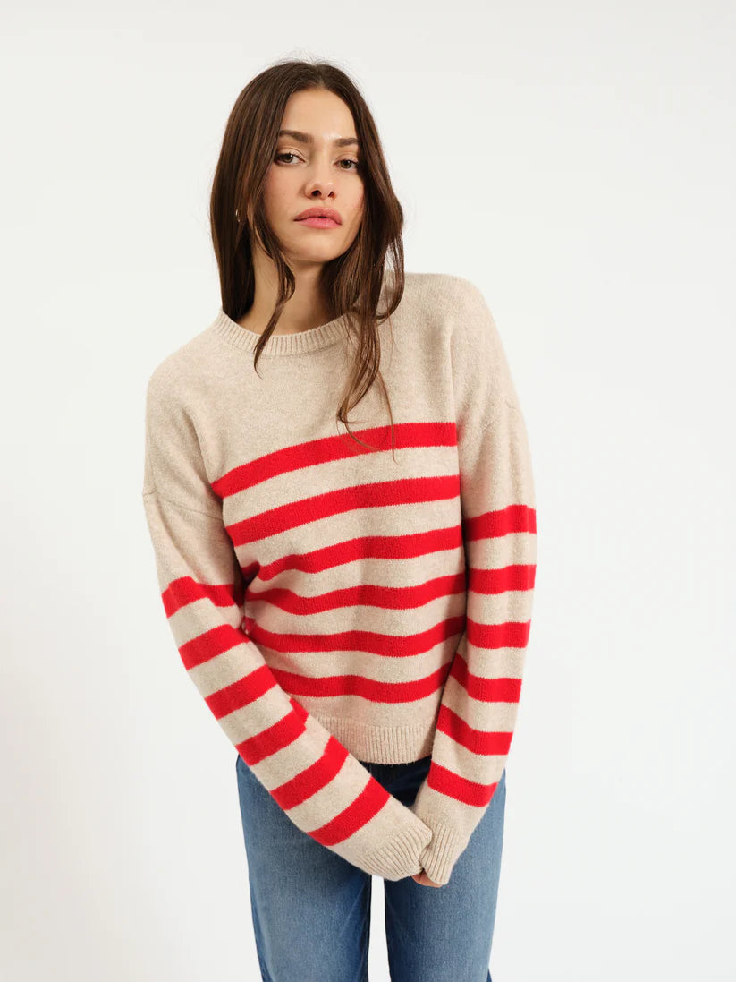 Carlylee Everyday Sweater in yellow and cream with a classic crew neckline and cozy knit design