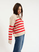Carlylee Everyday Sweater in yellow and cream with a classic crew neckline and cozy knit design