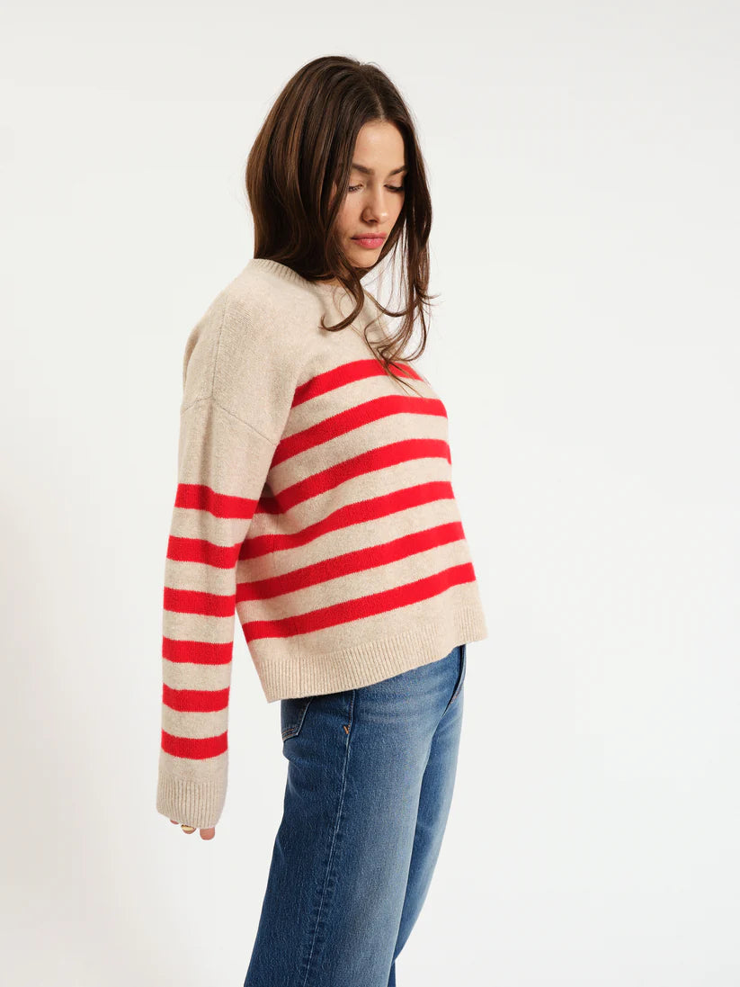 Carlylee Everyday Sweater in yellow and cream with a classic crew neckline and cozy knit design