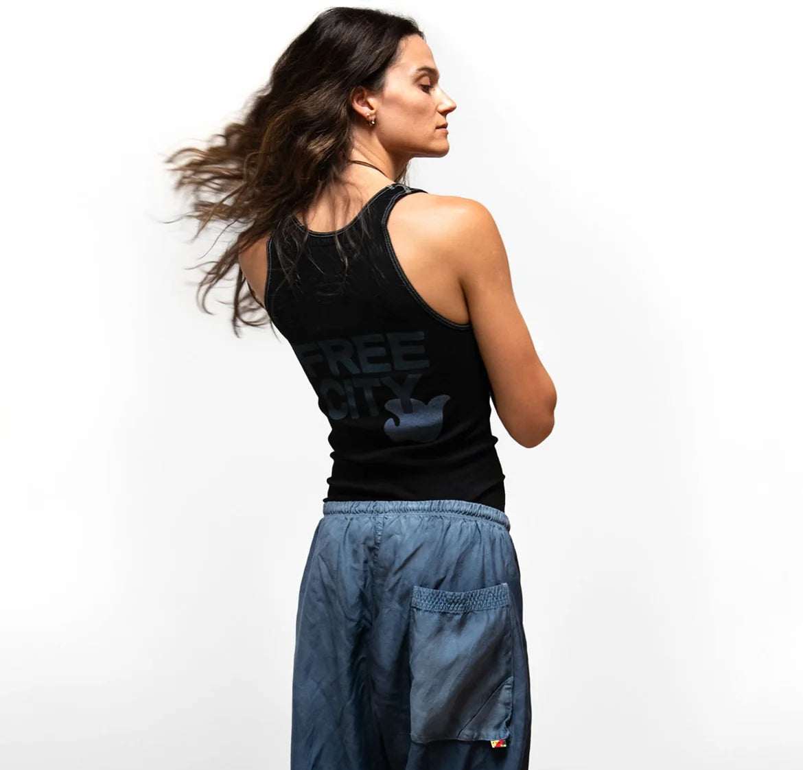 Ribbed relaxed-fit tank top with a scoop neckline, low armholes, and bold graphic detail on the front.