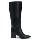 black knee-high boots, block heel tall boots, pointed toe leather boots, women’s fall boots, sleek black high boots, versatile tall faux leather boot