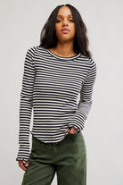 Free People Easy Does It Stripe Tee in White Black, front view