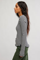 Free People Easy Does It Stripe Tee in White Black, side view