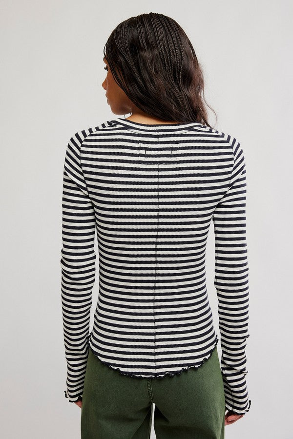 Free People Easy Does It Stripe Tee in White Black, back view