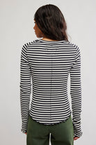 Free People Easy Does It Stripe Tee in White Black, back view