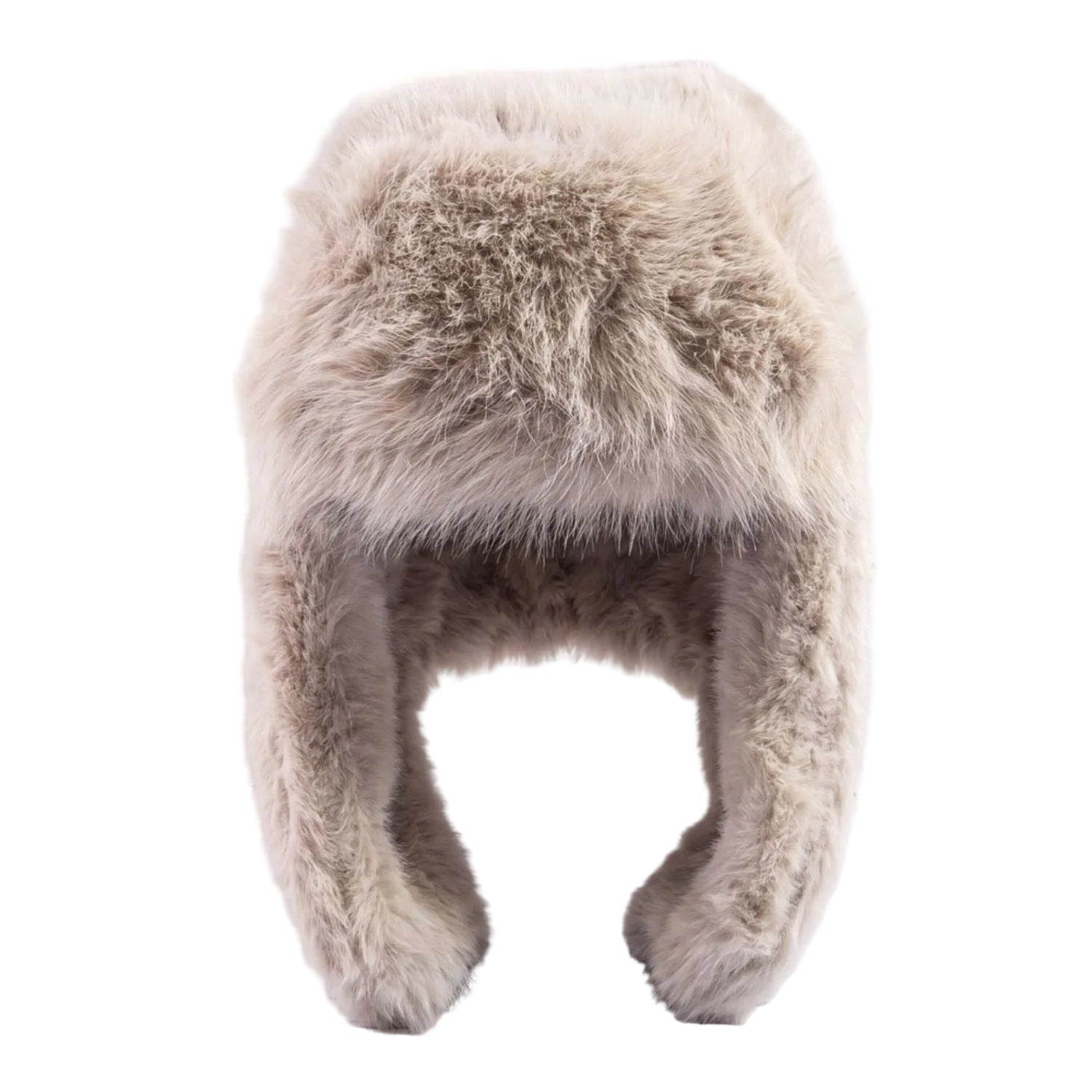 Plush winter trapper hat with long side flaps and clip fasteners