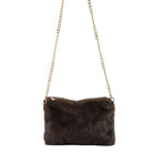 Brushed pile envelope crossbody bag with polished curb chain strap
