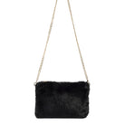Brushed pile envelope crossbody bag with polished curb chain strap