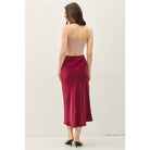 Women's suede-feel midi skirt with a high-rise elastic waistband, pull-on design, and flowing fit-and-flare silhouette