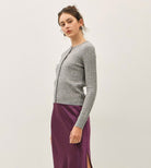 Be Cool Cable Knit Ribbed Classic Cut Button Up Cardigan in Heather Grey, side view