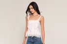 Lace embroidered camisole top with scalloped hem and thin straps