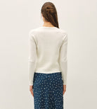Be Cool Cable Knit Ribbed Classic Cut Button Up Cardigan in Ivory, back view