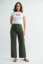 JBD Scissor Cut Wide Leg in Dark Olive, front view