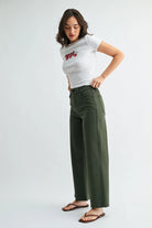JBD Scissor Cut Wide Leg in Dark Olive, side view
