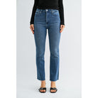 High-Rise Cropped Demi Flare Jeans feature a flattering slim fit through the hips and thighs, with a gently flared leg and cropped length for a modern, stylish silhouette.