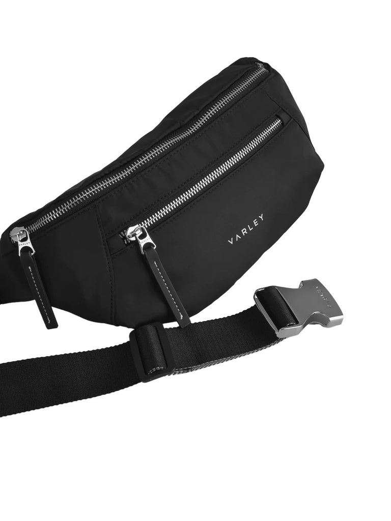 Varley Lasson Belt Bag Black. Carry your valuables in style with this refined belt bag which may be worn either at the waist or across the body.