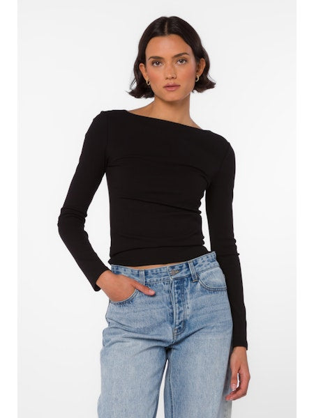 long sleeve asymmetrical top, women’s fitted top, modern long sleeve top, asymmetrical neckline top, sleek layering top, everyday stretch top, women’s basics, versatile long sleeve shirt, contemporary women’s top, elevated basic top