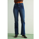 Mid-Rise Bootcut Jeans in a rich dark denim wash, featuring a flattering fit through the hips and thighs with a gently flared hem for a classic retro-inspired silhouette.