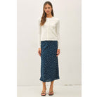 Women's fine cable knit cardigan with a crew neckline, button-up front, long sleeves, and slim-fit silhouette