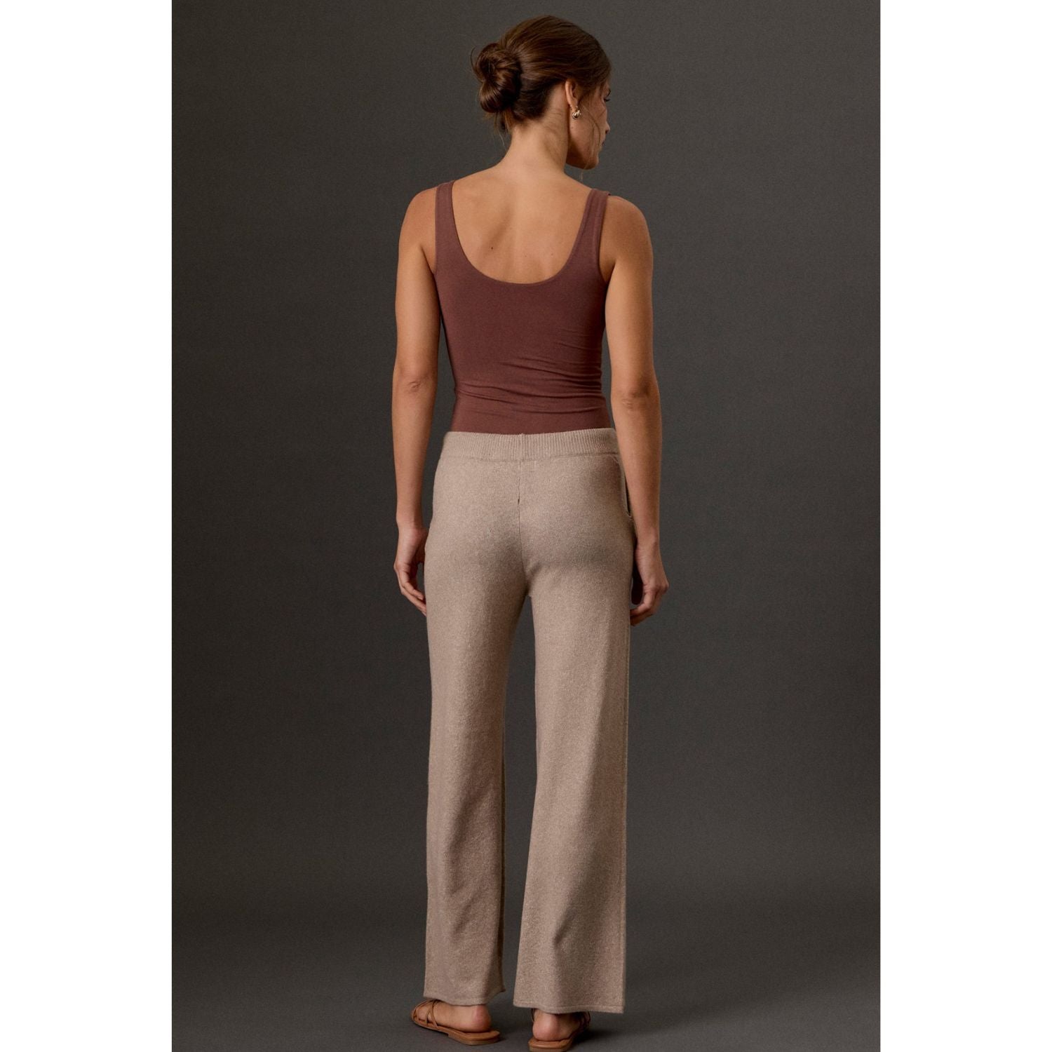 Women's ultra-soft sweater knit wide leg pants with a drawstring waistband and relaxed fit