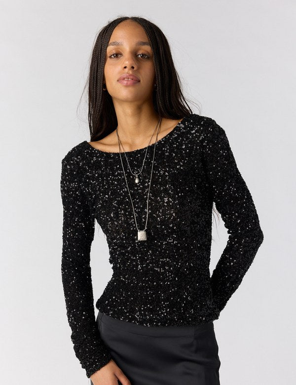 Free People Leading The Way Long Sleeve in Black, front view