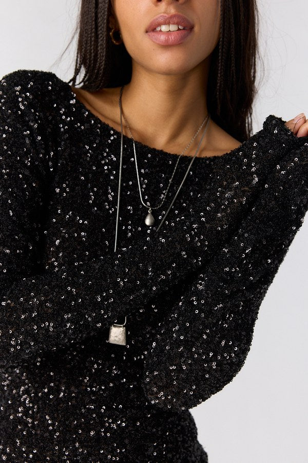 Free People Leading The Way Long Sleeve in Black, detail view