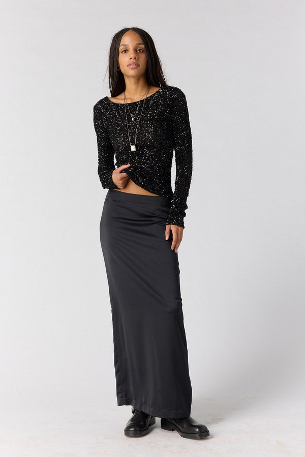 Free People Leading The Way Long Sleeve in Black, full-length front view