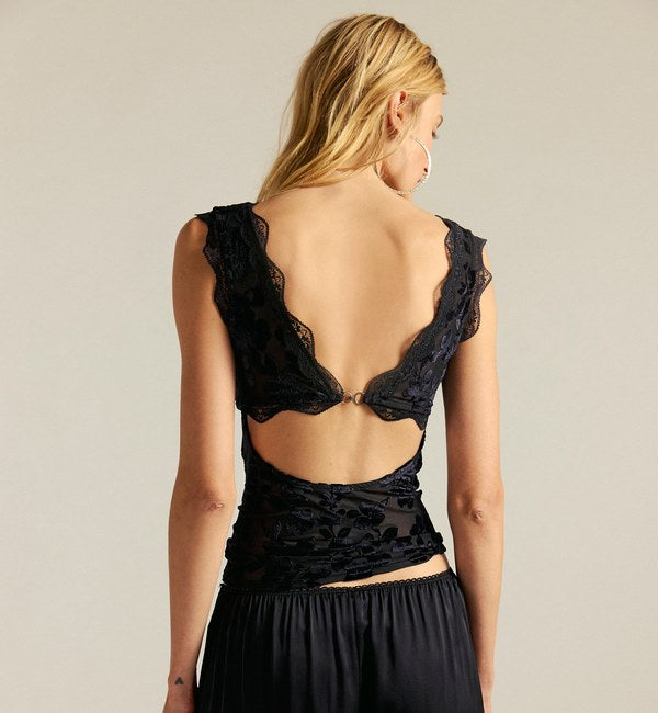 Free People Loved You First Velvet Lace in Black, back view
