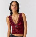 Free People Loved You First Velvet Lace in Cabernet, front view