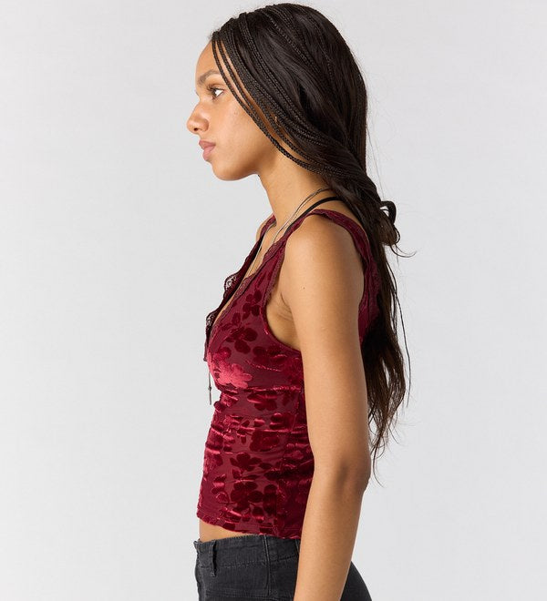 Free People Loved You First Velvet Lace in Cabernet, side view