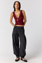 Free People Loved You First Velvet Lace in Cabernet, full-length view