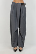 Gray wide-leg pants with a belt on a white background