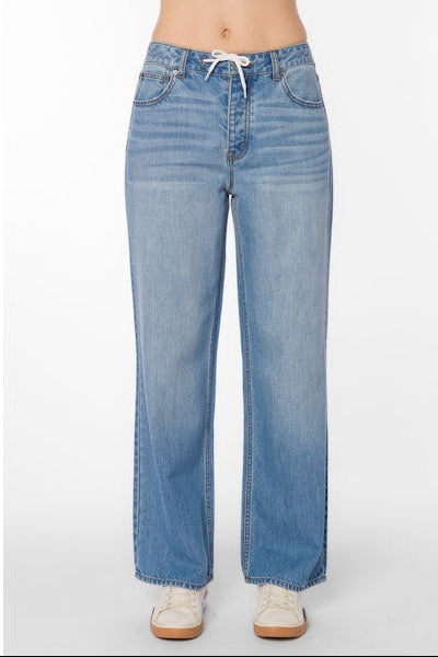 relaxed straight leg jeans, drawstring waist denim, comfort waist jeans, everyday straight jeans, casual relaxed denim, mid rise straight jeans, easy fit denim pants, laid back denim style, everyday wardrobe denim, relaxed fit jeans women, modern straight leg denim, casual lifestyle jeans