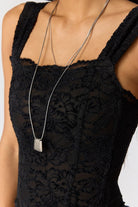 Free People Pretty Little Secrets Corset in Black, detail view of lace bodice