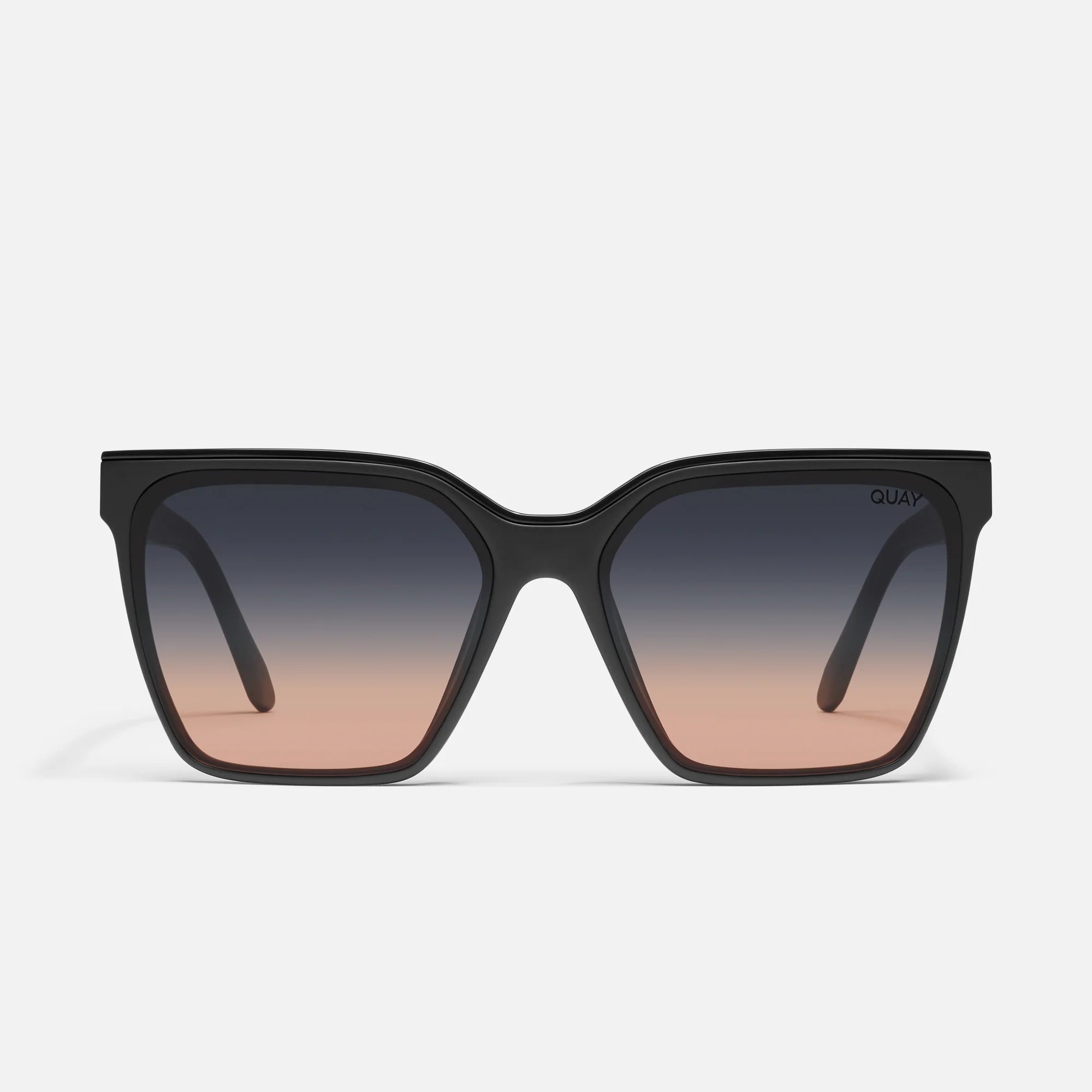 Quay Level Up Matte Black Fade Coral. Level Up with these popular square frame that offers a dramatic, chic look for any occasion. This ultra-flattering design features a stylish metal brow bar for instant glamour and angled outer edges to enhance the natural contouring of your cheekbones.