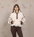 Vintage Havana Sherpa Quarter Zip in Light Beige Brown, front view