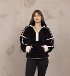 Vintage Havana Sherpa Quarter Zip in Black Ivory, front view