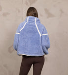 Vintage Havana Sherpa Quarter Zip in Stone Blue Ivory, back view