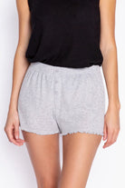 PJ Salvage Textured Essential Short Heather Grey. The essentially perfect&nbsp;lounge short, sure to be a year-round favorite in soft rib peachy jersey, featuring a flirty merrowed edge hem, and tiny faux buttons at fly.