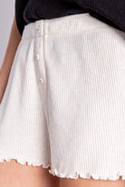 PJ Salvage Textured Essential Short Stone. The essentially perfect lounge short, sure to be a year-round favorite in soft rib peachy jersey, featuring a flirty merrowed edge hem, and tiny faux buttons at fly.
