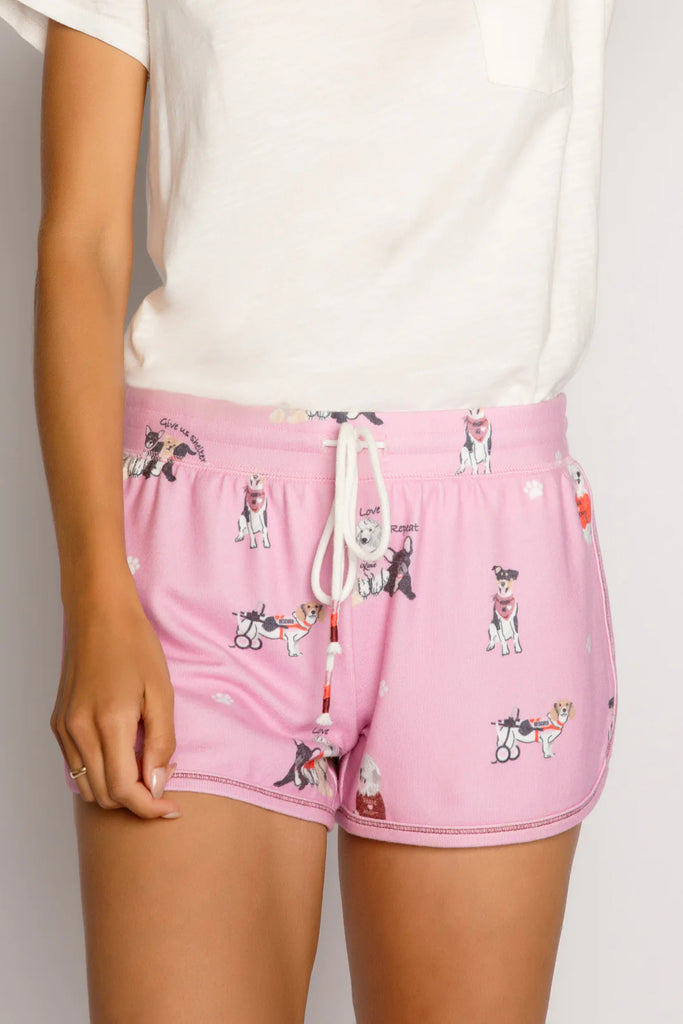 PJ Salvage Rescue Short Pink Orchid. Love your pup, and support a great cause in this sleep short in a rescue-dog print. From PJ Salvages exclusive collab to benefit the work of Love Leo Rescue, a non-profit dedicated to rescuing and rehabilitating neglected dogs.