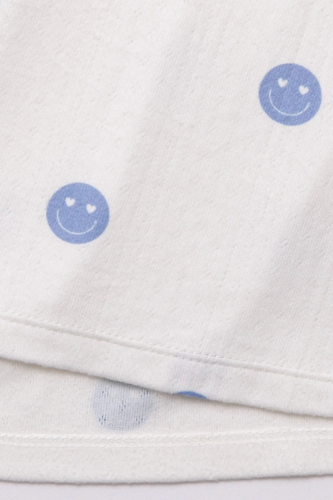 PJ Salvage Choose Happy Short Ivory. Feel a little bit happier in these lounge shorts, made with subtle textured pointelle in double brushed (double-soft!) knit with fun smiling emojis for all day comfort.