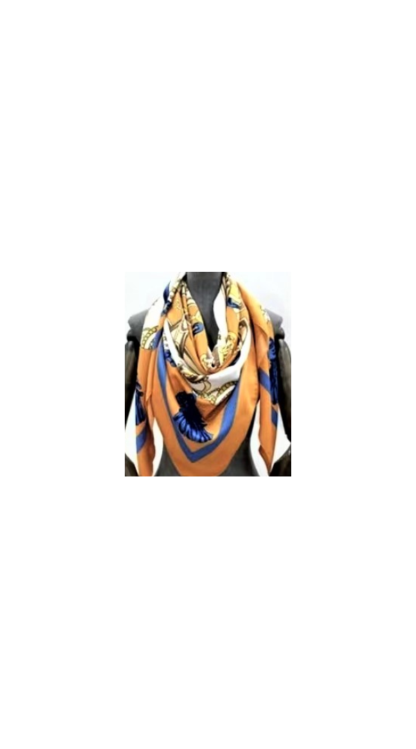 A silk scarf with a vivid all-over print.