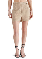 Steve Madden Imelda Short Wood Thrush. These lightweight linen-blend shorts get a modern update with a high waist, perfectly polished pleats and a clean or striped design depending on your personal preference.