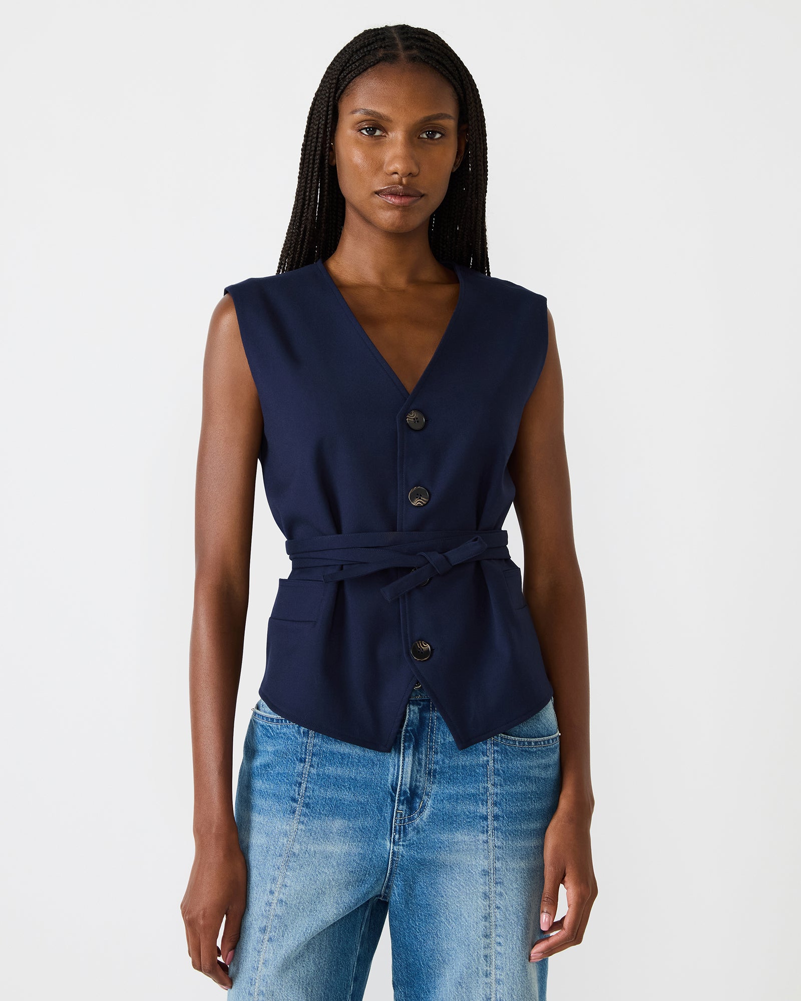 tailored vest women, button front vest, women’s vest top, belted vest women, tailored vest top, workwear vest women, chic vest top, sleeveless blazer vest, modern women’s vest