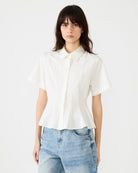 pintuck button down top, short sleeve button down blouse, women’s button down top, pintuck blouse women, peplum hem top, workwear blouse women, polished casual top, boutique button down blouse, tailored short sleeve top