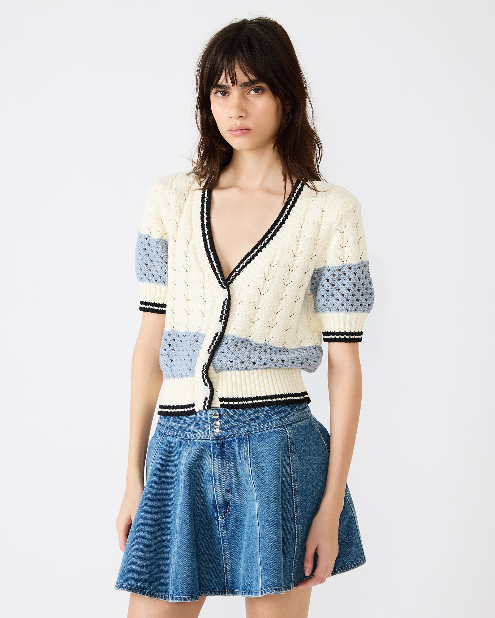 pointelle cardigan, short sleeve cardigan, knit cardigan top, women’s pointelle top, lightweight knit cardigan, spring cardigan women, short sleeve knit top, open knit cardigan, boutique knit top, women’s cardigan top